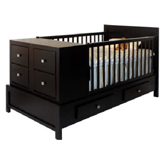 Cama-Cuna Contemporánea | Cuna Moderna de Madera con Cajones y Burós Integrados