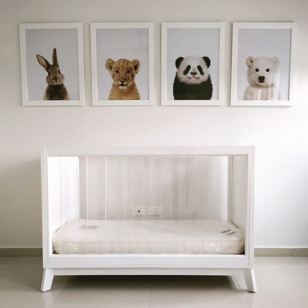 Cuna César | De madera con barandales de acrílico | Convertible a colecho y camita