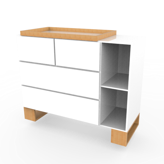 Cambiador Gonzalo | Mueble de madera de pino con 4 cajones y repisas