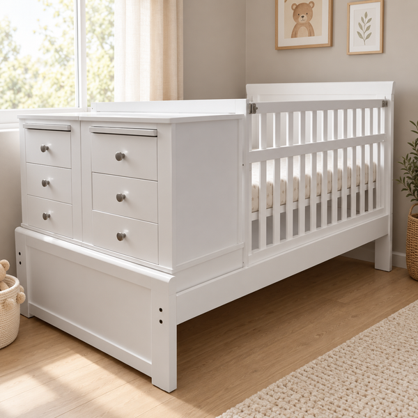 Cama cuna con colchon elevado. Tambor de posiciones instalado