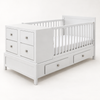 Cama-Cuna Contemporánea en acabado blanco con seis cajones y dos burós removibles