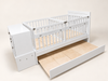 Cama Cuna Gemelar blanca con cama canguro extendida, vista lateral