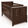 Cama Cuna Lugano convertible de Bebelandia en acabado moka con dos burós y seis cajones