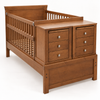 Cama Cuna Lugano convertible de Bebelandia en acabado nuez con dos burós y seis cajones