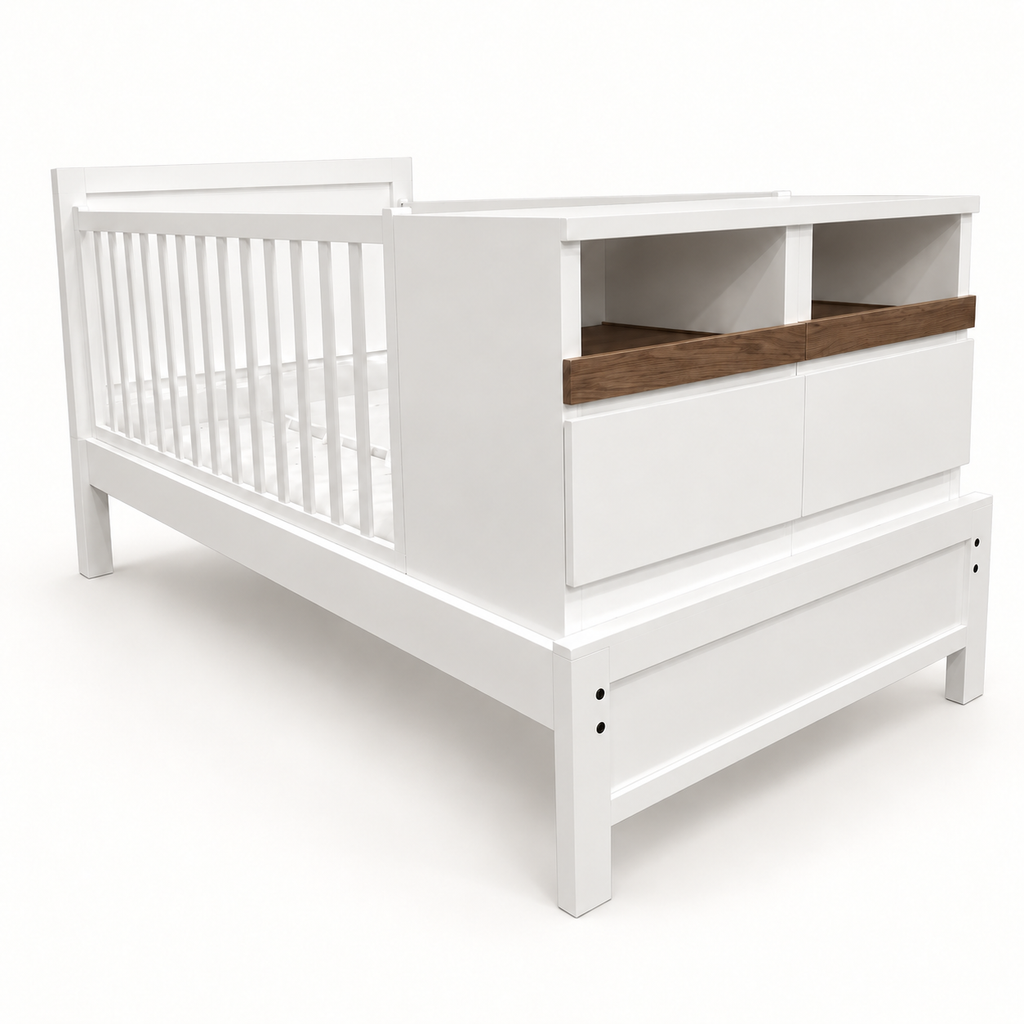 Cama Cuna Oslo convertible en acabado blanco con nuez