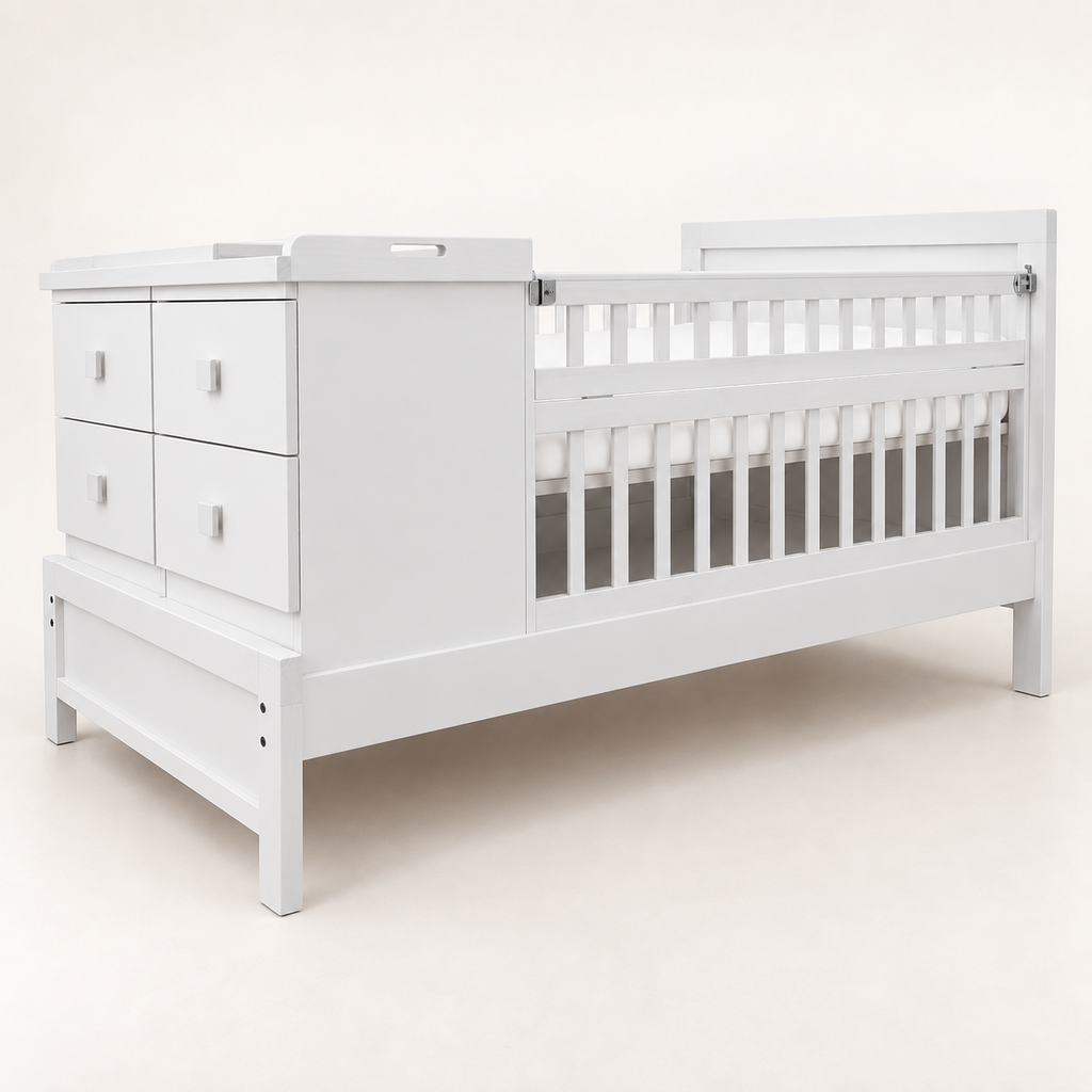 Cama-Cuna Tempo en acabado Blanco con dos burós y cuatro cajones