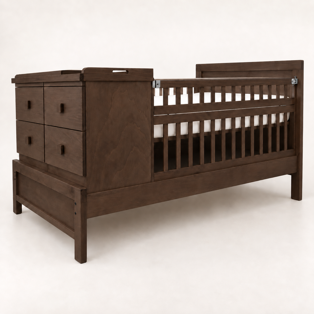Cama-Cuna Tempo en acabado Moka con dos burós y cuatro cajones
