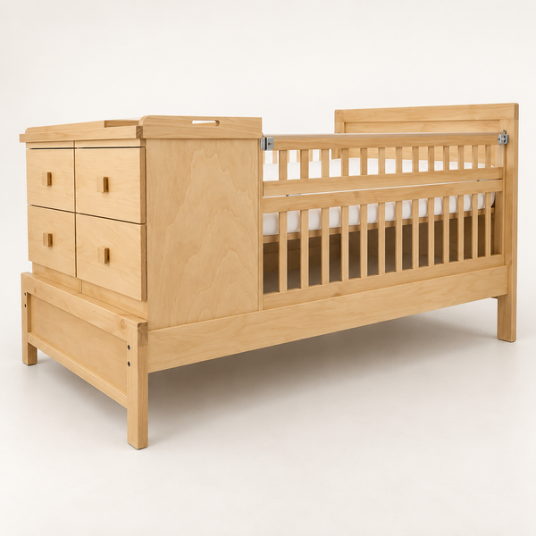 Cama-Cuna Tempo en acabado Natural con dos burós y cuatro cajones