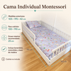 Cama Individual Montessori Bebelandia con medidas 105 × 195 × 42 cm, barandales removibles y base de madera