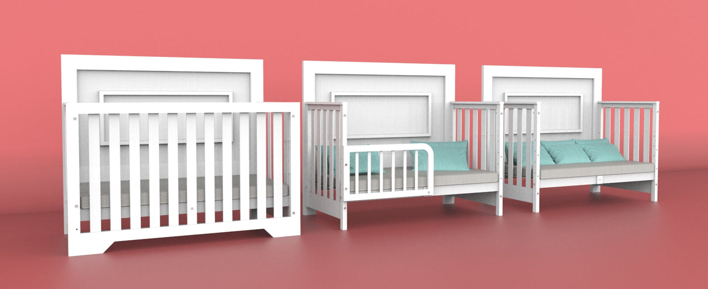 Cuna para bebe modelo Camila en sus tres modalidades: cuna, colecho y camita entrenadora