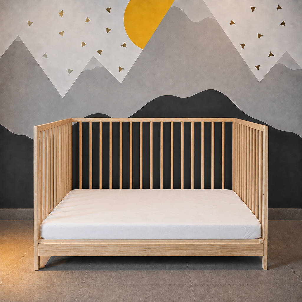 Cuna Judi en acabado natural convertida en camita infantil