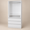Ropero Vertical M750 blanco con perchero, cajón de acrílico y tres cajones inferiores
