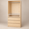 Ropero Vertical M750 en madera natural con perchero, acrílico y tres cajones