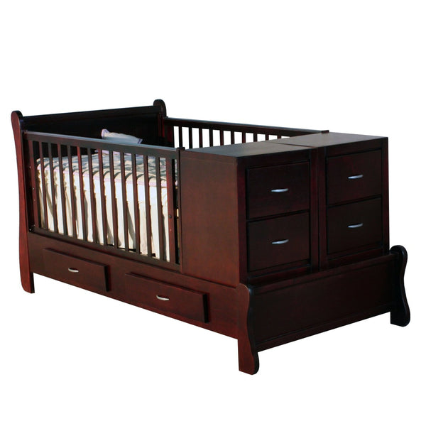 Cama-Cuna Trineo | Cuna Clásica de Madera con Cajones y Burós Integrados