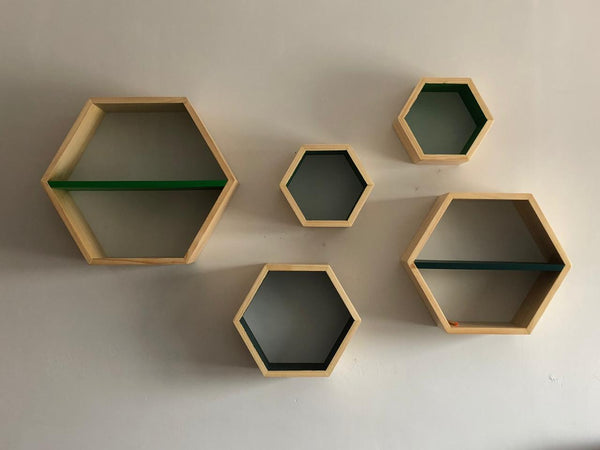 Juego de repisas hexagonales de madera para habitación infantil