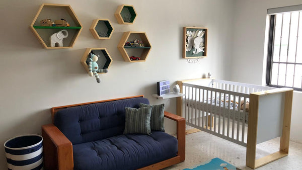 Juego de repisas hexagonales de madera, vista adicional